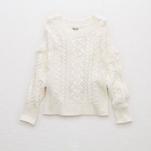Aerie Cold Shoulder Cable Knit Sweater